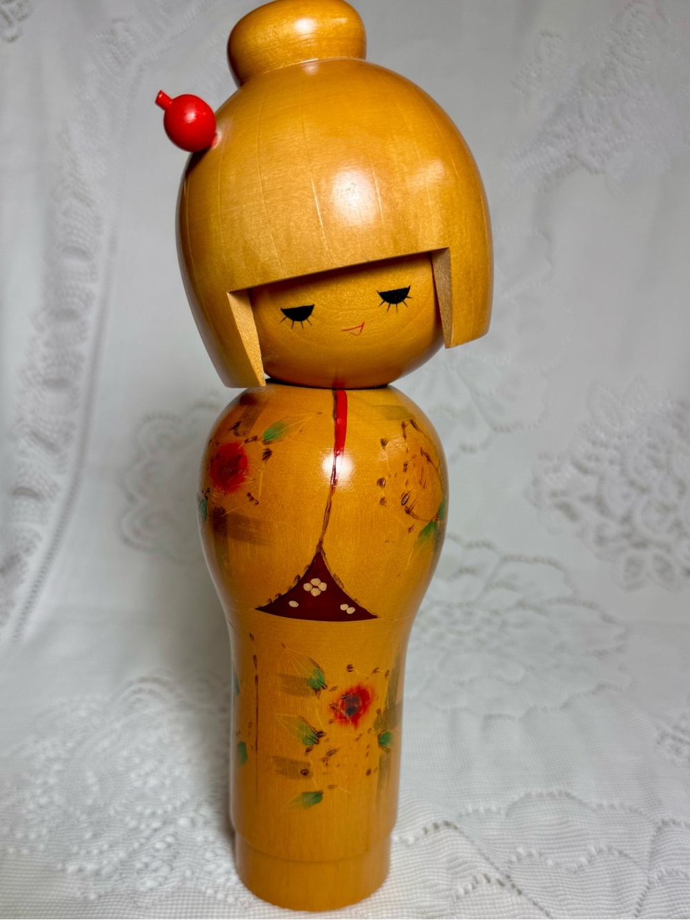 10” Vintage 60s Handcrafted Kokeshi Doll Wooden by Sadao Kishi ( 1932 - 1998 )
